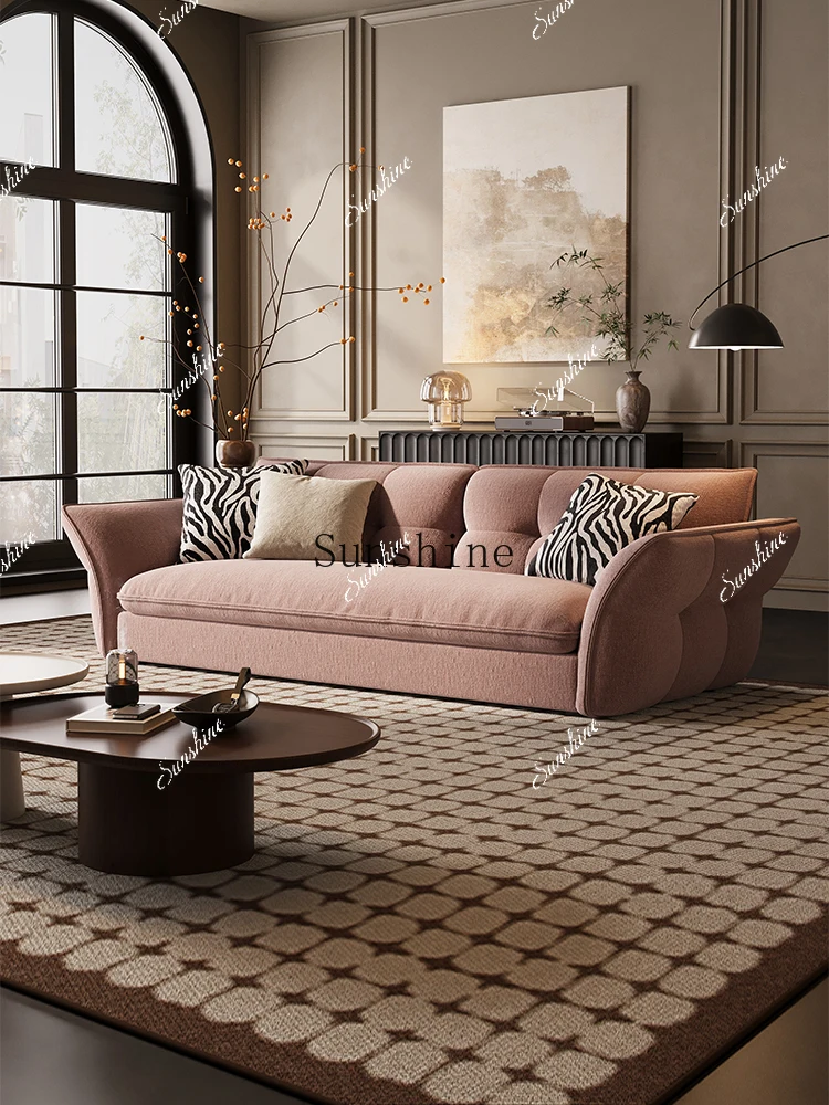 Fabric simple modern straight row sofa living room combination small apartment retro chenille cloth  FT