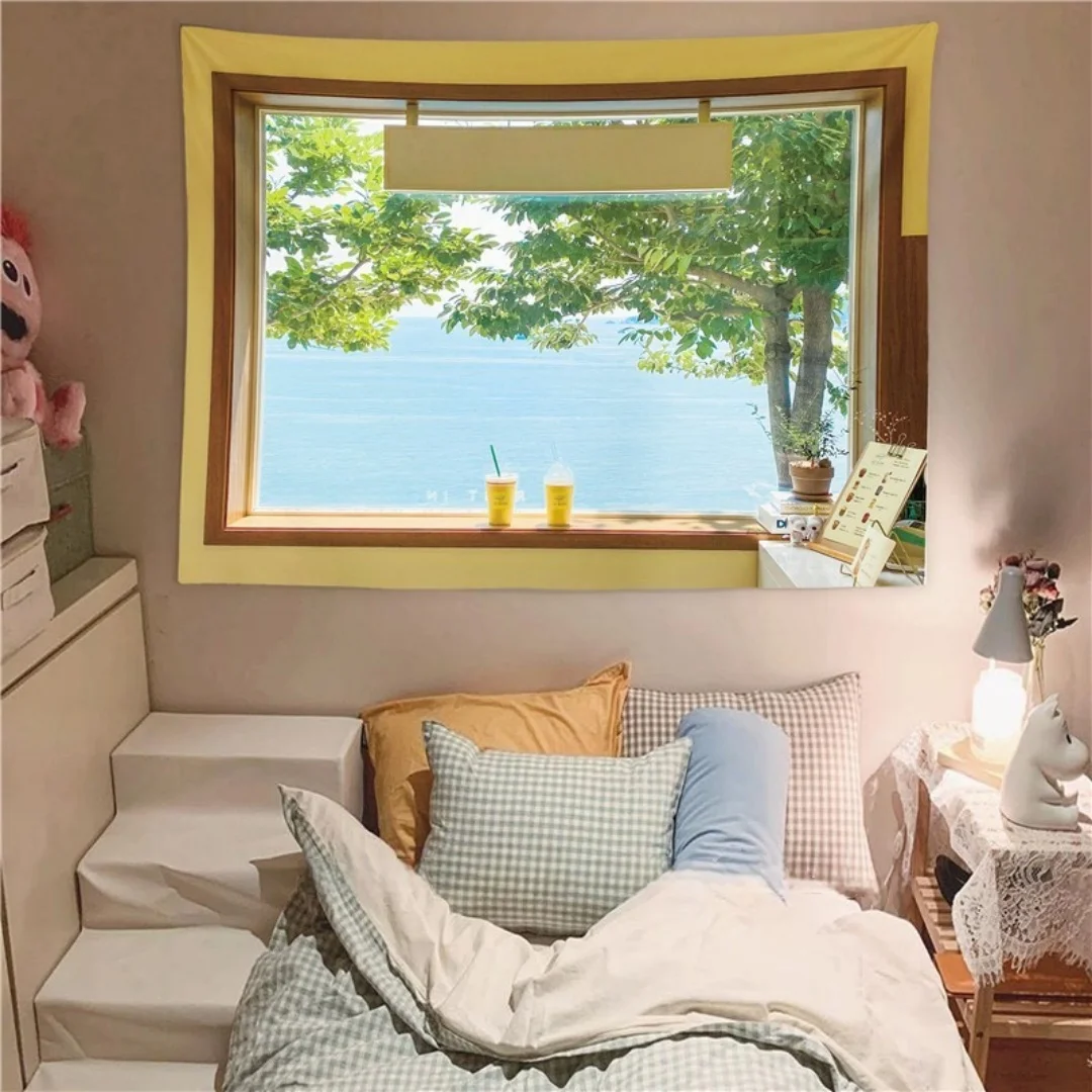 Background cloth bedroom room renovation window dormitory bedroom room fake landscape hanging cloth wall tapestry