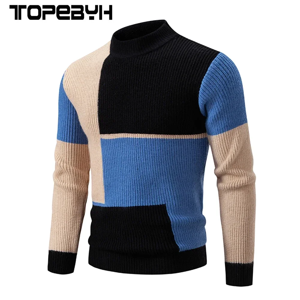 High Quality Men\'s New Autumn and Winter Casual Warm Neck Sweater Knit Pullover Warm Tops