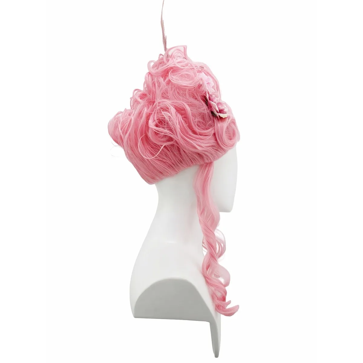 Rosa Flauschige Hochwertige Synthetische High-Top-Perücke | Königinnenfrisur mit Federblumen | Perücke für Queen Cosplay – Detail 5