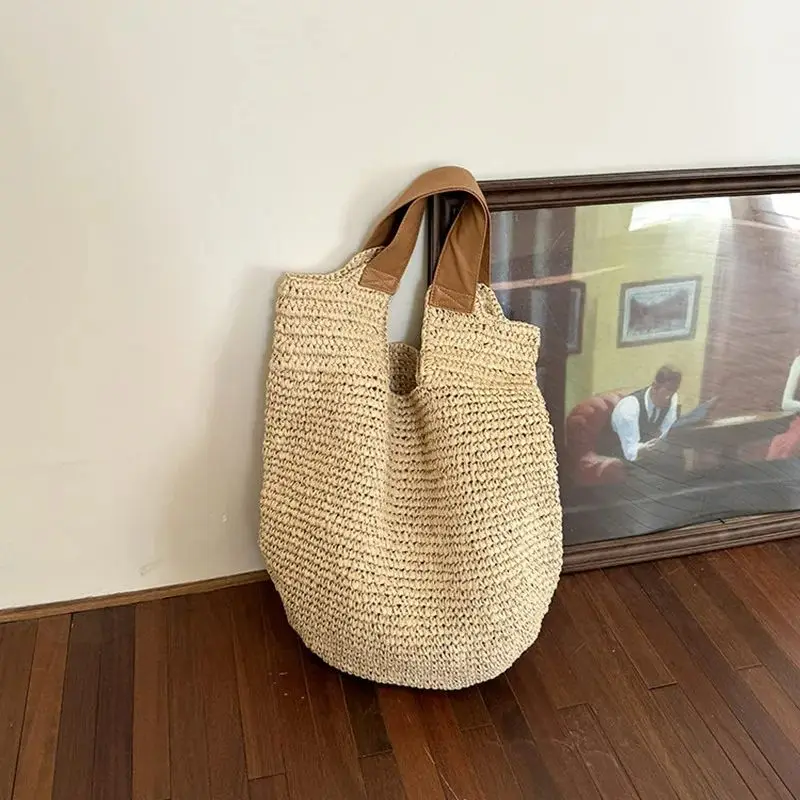 

2025 New Women Beach Vintage Handmade Woven Shoulder Bag Raffia Rattan Shopping Bags Bohemian Ladies Summer Travel Vacation