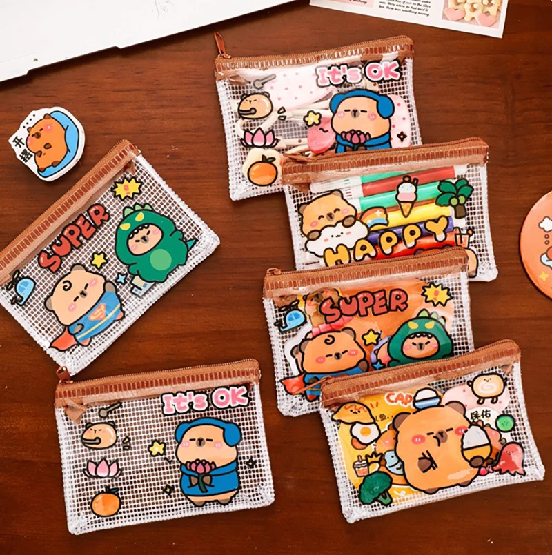 

Waterproof PVC Transparent Capybara Storage Bag Cartoon Wallet Mini Coin Purse Zipper Lipstick Key Storage Pouch Kids Gifts