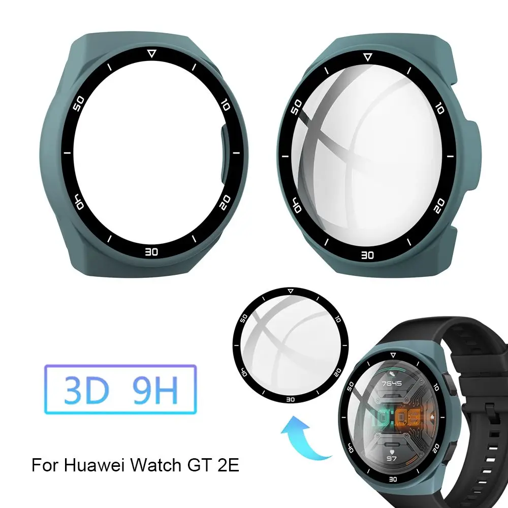 Full Coverage PC Tempered Glass Cover Screen Protector Frame Bumper Shell Dial Scale Protective Case For Huawei Watch GT 2E