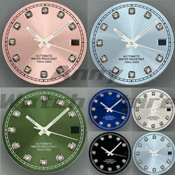 29mm Watch Dial White Black Blue Pink Green Dial With Diamond Index Date Fit NH35 Movement