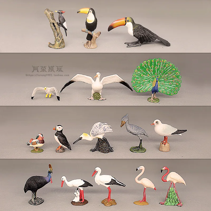 Cognitive Simulation Static Ornament Birds Peacock Flamingo Shoebill Sea Mew Mandarin Duck Toucan Action Figures Accessories