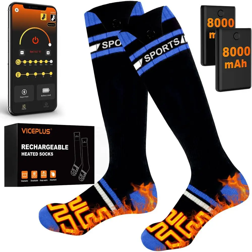 

Double 8000mAh Heated Socks for Men & Women, App-Controlled, Large Battery, 360° Warmth, Ideal for Winter Outdoor Activities