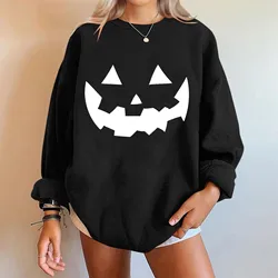 Halloween Sweatshirts For Women 2024 Fall Cute Pumpkin Face Bat Graphic Crewneck Long Sleeve Shirt Top