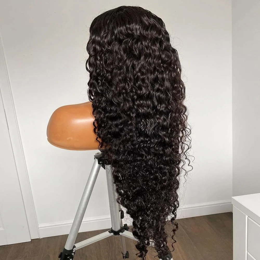 Soft 180Density 26Inch Glueless Long Black Kinky Curly Deep Lace Front Wig For Women With Baby Hair Preplucked Heat Fiber Daily