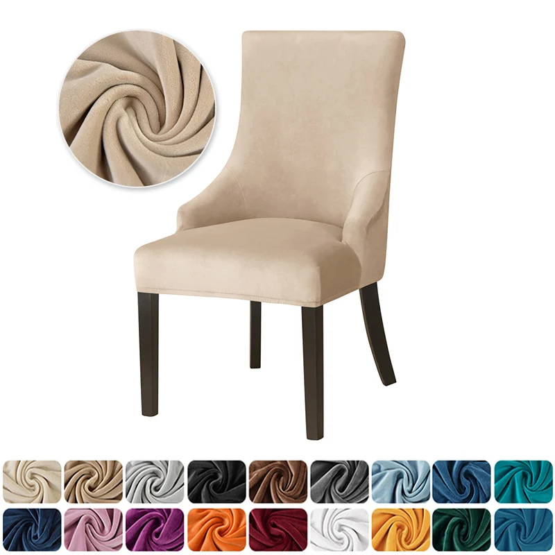 1PC Soft Velvet Dining Chair Covers Elastic Washable High Back Sloping Chair Cover Strech Accent Wedding Seat Slipcover for Home