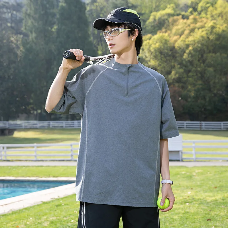 

Summer Outdoor Sports Quick Dry Short Sleeve T-Shirt Men's Zip Couple's Slim Top Soft Breathable Sun Protection UPF100+