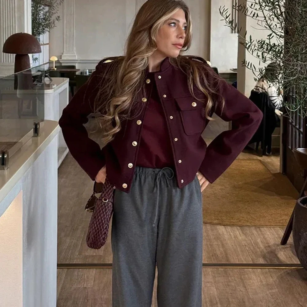 Tuularose-Chaqueta corta de otoño para mujer, abrigo cálido informal liso con una hilera de botones, ropa de calle, abrigo de retazos suelto, trajes femeninos