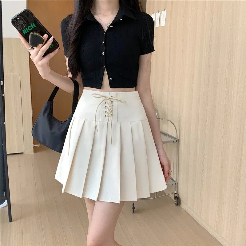 

High Waist Lace A-line Skirt Women's Summer Design Short Skirt Pleated Skirt Ropa Mujer Mini Skirts Clothes for Women