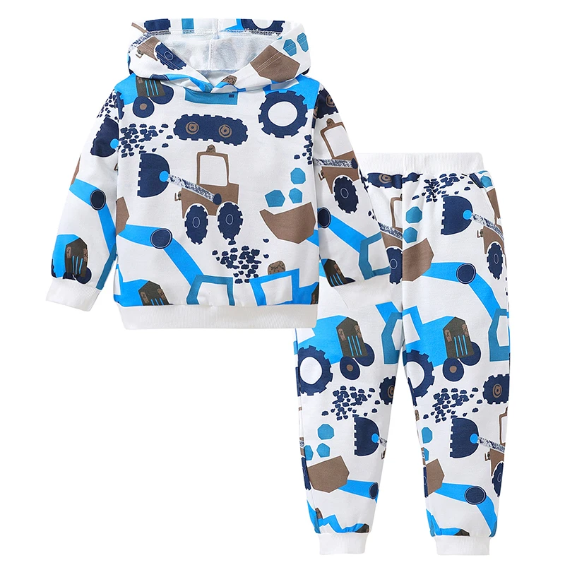 

2Piece Set Spring Baby Boy Clothes Casual Cartoon Cute Print Hooded Tops+Pants Children Sport Suit Boutique Kid Clothing BC615