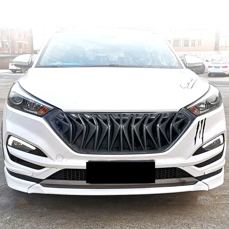 Racing Grill For Hyundai Tucson Grille Carbon Fiber 2015 2016 2017 2018 Front Bumper Grille Glossy Black Mesh Decorative Strip