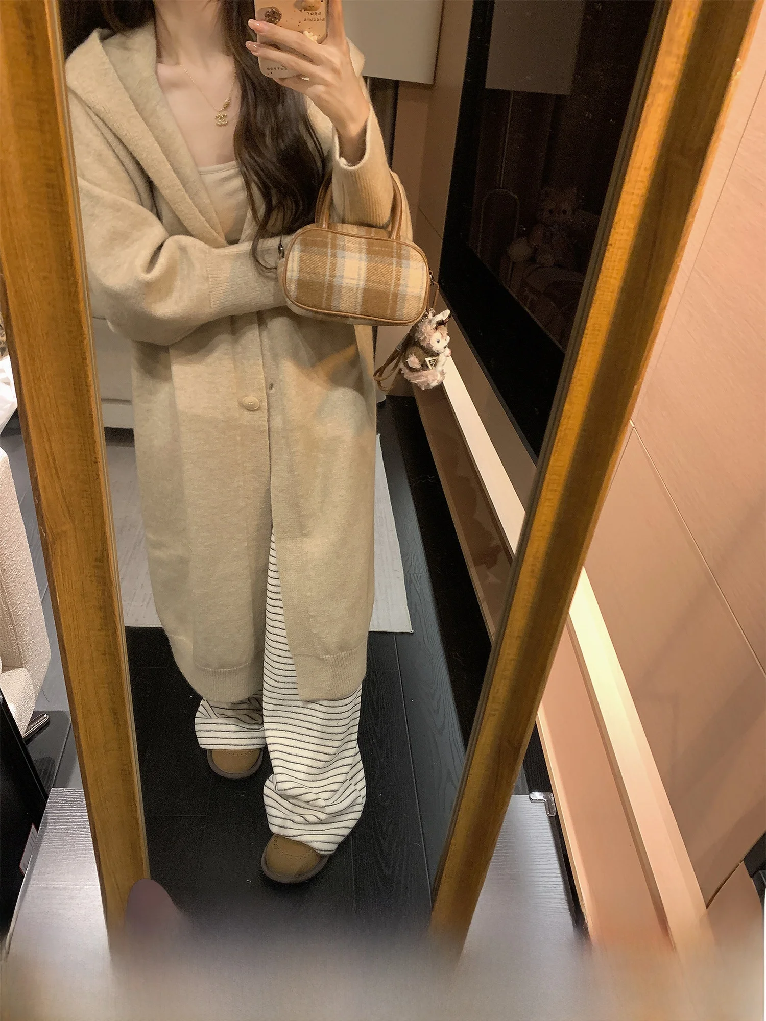 

Soft Cozy Korean Sle Long Hooded Knitted Jaet Women's Button up Faionable Versatile Warm Outerwear Commute Sle