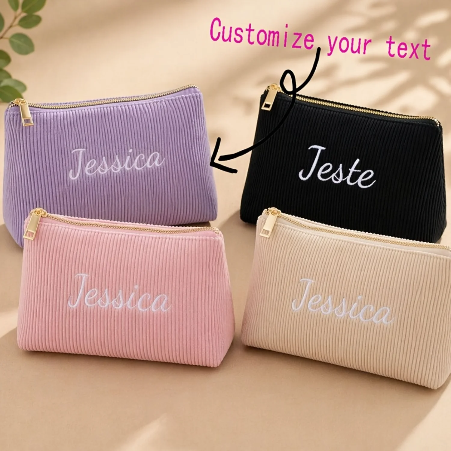 Personalized Embroidered Names, Corduroy Makeup Bags, Large-Capacity Toiletry Bags, Holiday Gifts, Embroidery Craftsmanship