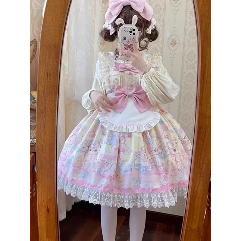 CyKawaii لوليتا الكشكشة المئزر بروتيل فستان الحبيب الأميرة الكرتون الطباعة القوس حيوية جرلي لولي فستان قصير CHJ368455