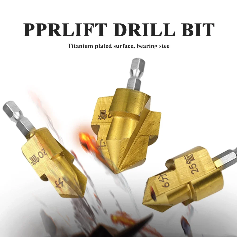 New PPR Lifting Drill 20/25/32 Mm Titanium Step Drill Set Hexagonal Handle Hole Opener for Water Pipe Expansion Core Drill Bit