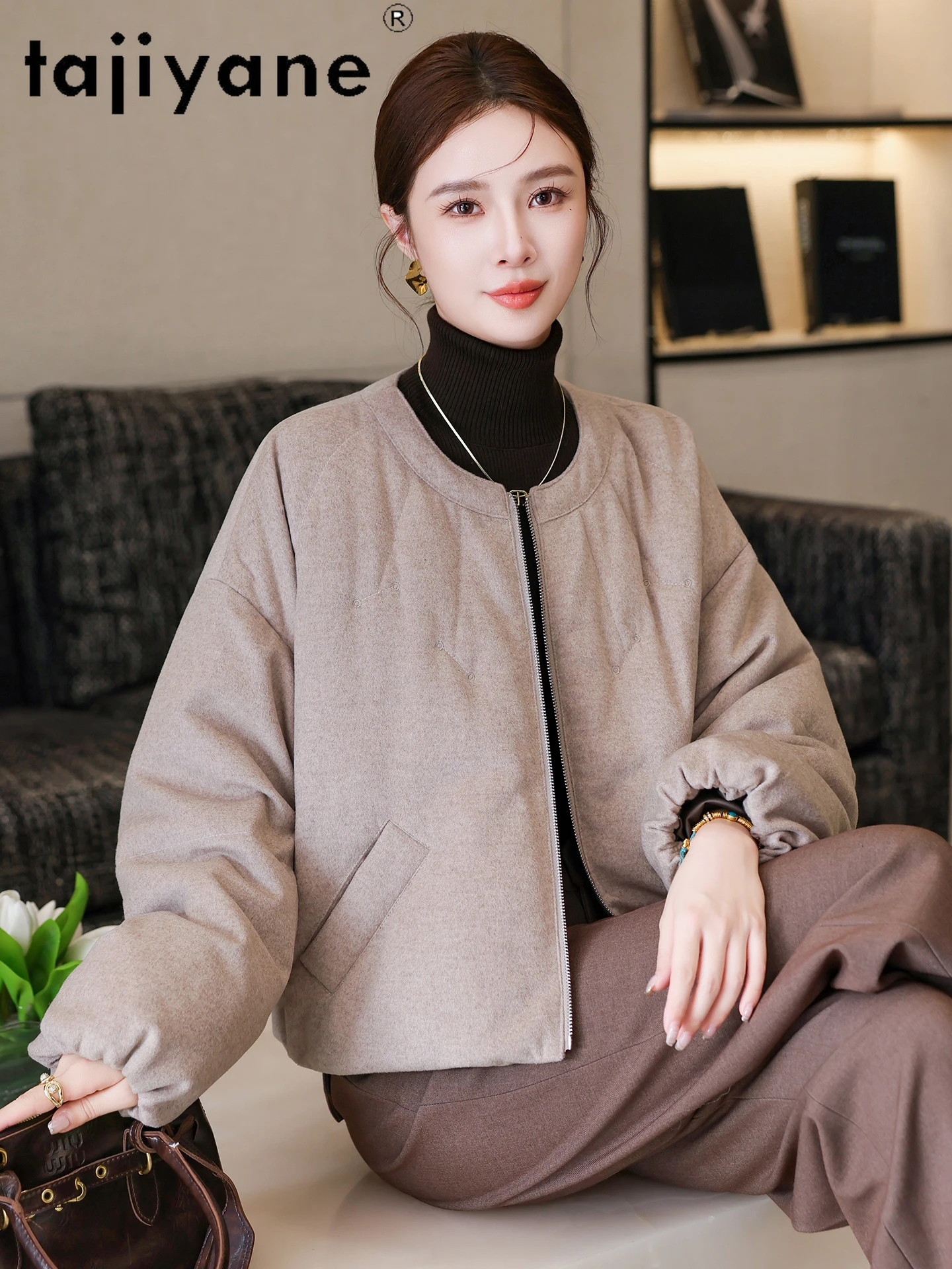 TAJIYANE 90% أوزة أسفل معاطف النساء أنيق قصير سترة منفوخة قسط س الرقبة السيدات أبلى 2025 الشتاء ملابس حريمي putaхоovyк #2