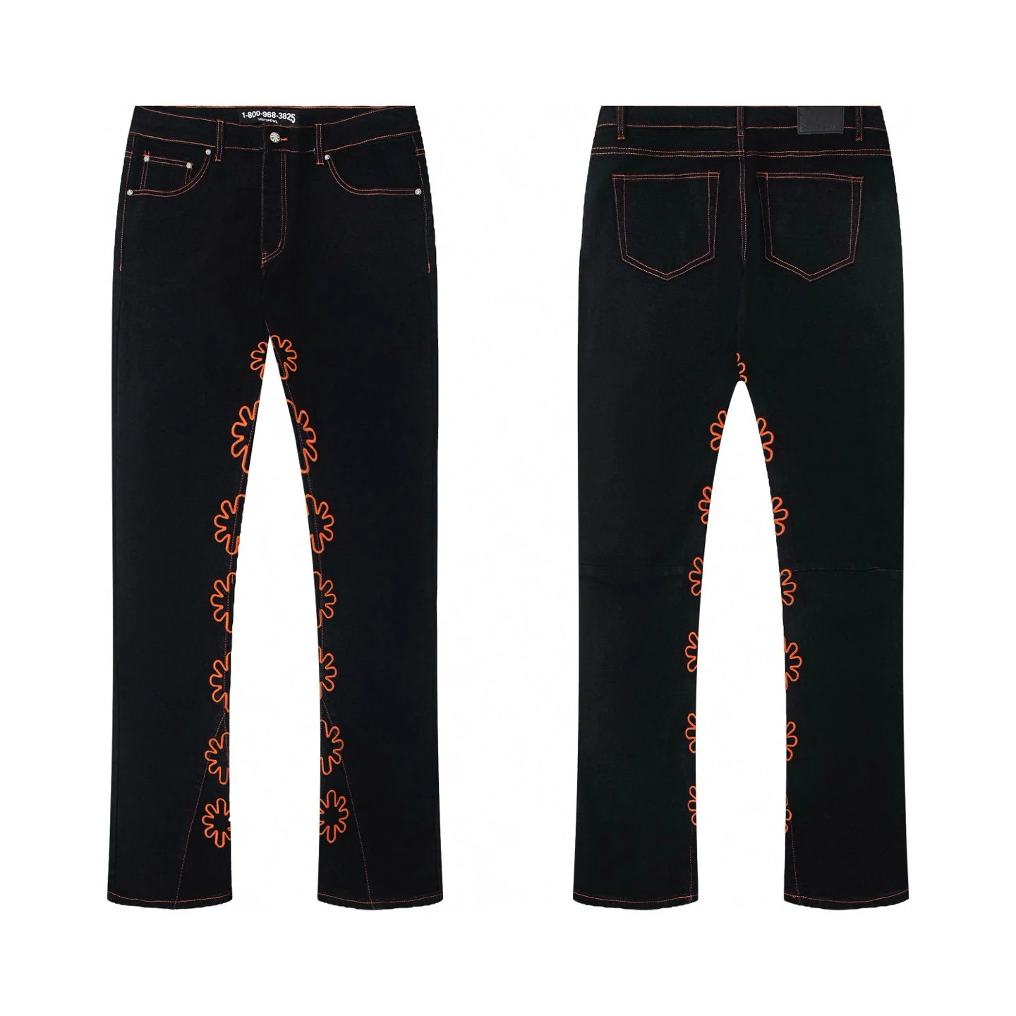 

LOSTSHDWS 2025 New Sunflower Heavy-Duty Openwork Embroidery American High-Street Patchwork Flared Jeans Trend