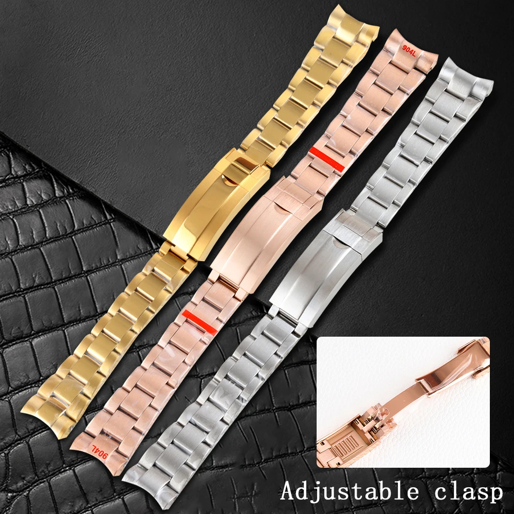 

20mm Width Watch Strap Solid 316L Stainless Steel Bracelet Black/Rose Gold/Gold Oyster Watchband Folding Buckle Solid Link