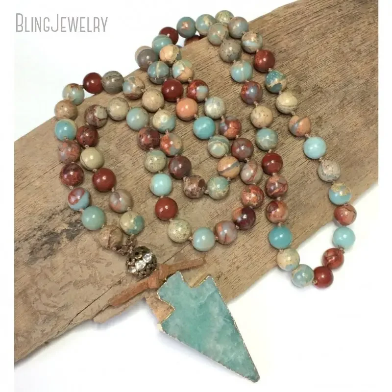 Bohemia  Amazonite Arrowhead Pendant  African Opal Beads Long Layered Neck Necklace Boho Women Collares Grunge Aesthetic Jewelry