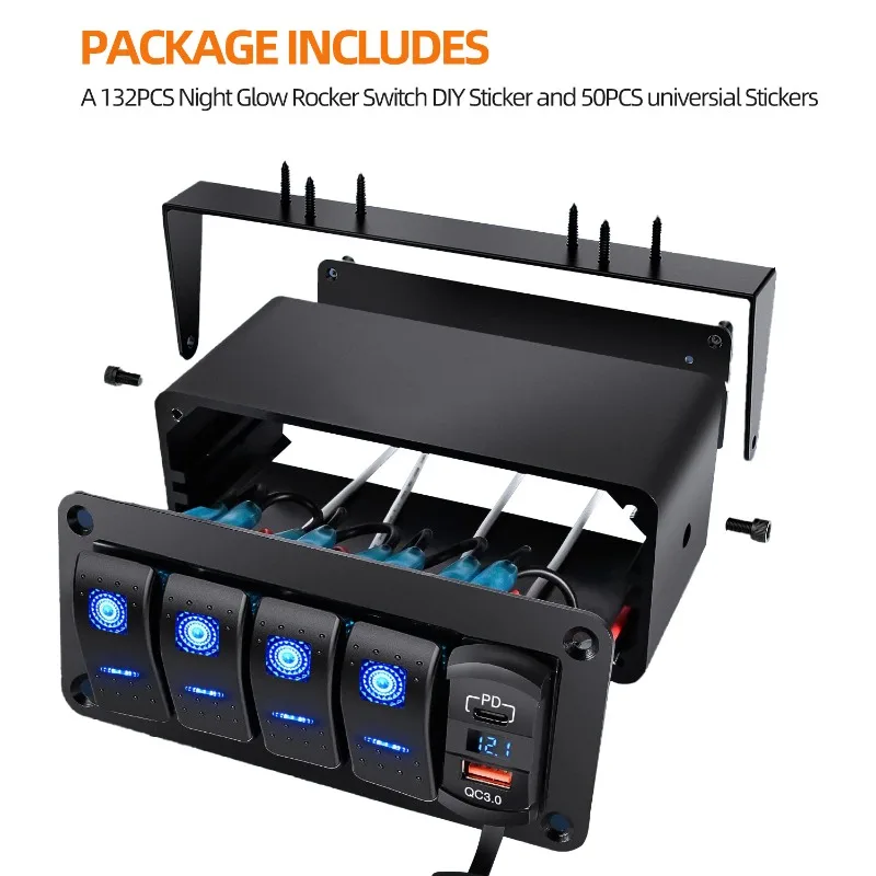 5連スイッチパネル、デュアル外部充電器付き、ヨット＆カーコンソール用電源ハブ