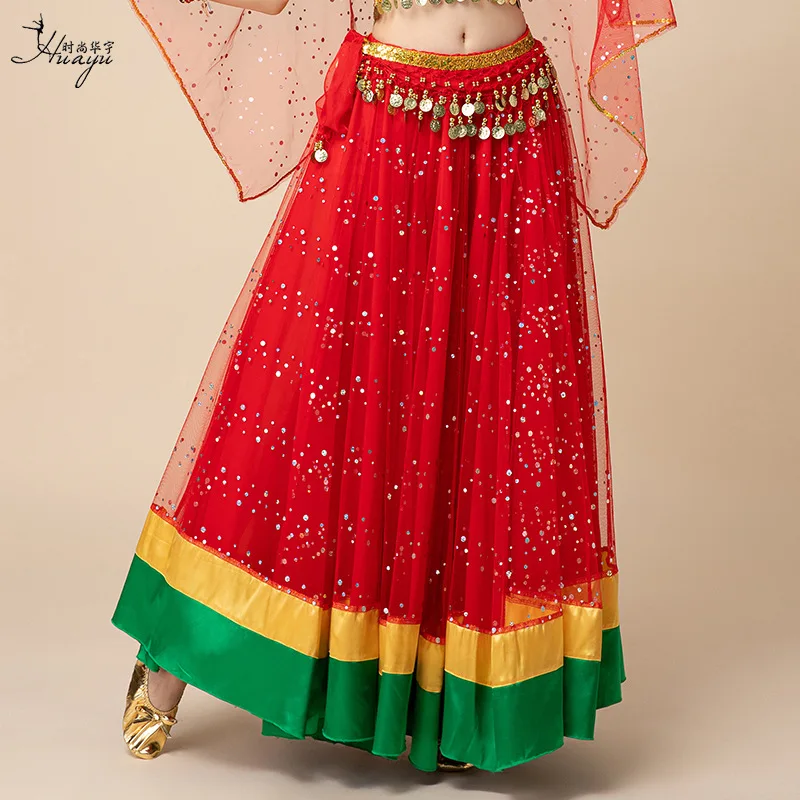 

Новый индийский костюм для танцев в стиле Болливуд, пышная юбка, комплект для экзотических танцев, юбка-качели 720 градусов