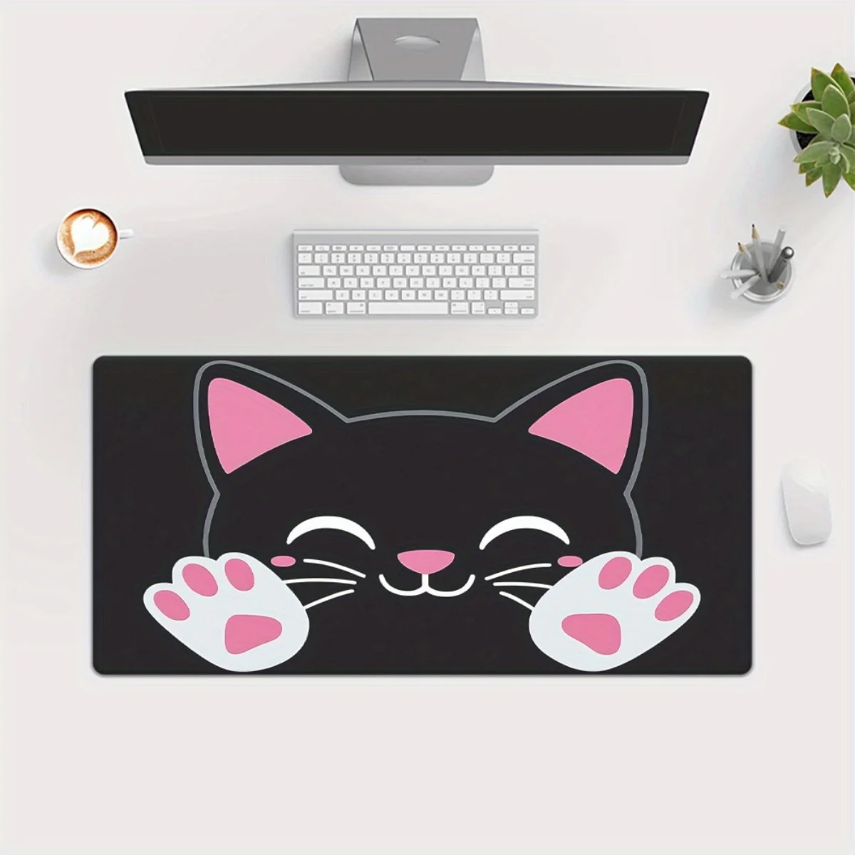 1 tapis de souris chat noir avec empreintes de pattes – Base en caoutchouc antidérapante, surface ultra lisse pour les jeux et le bureau, 31,5" x 11,6" ou 2
