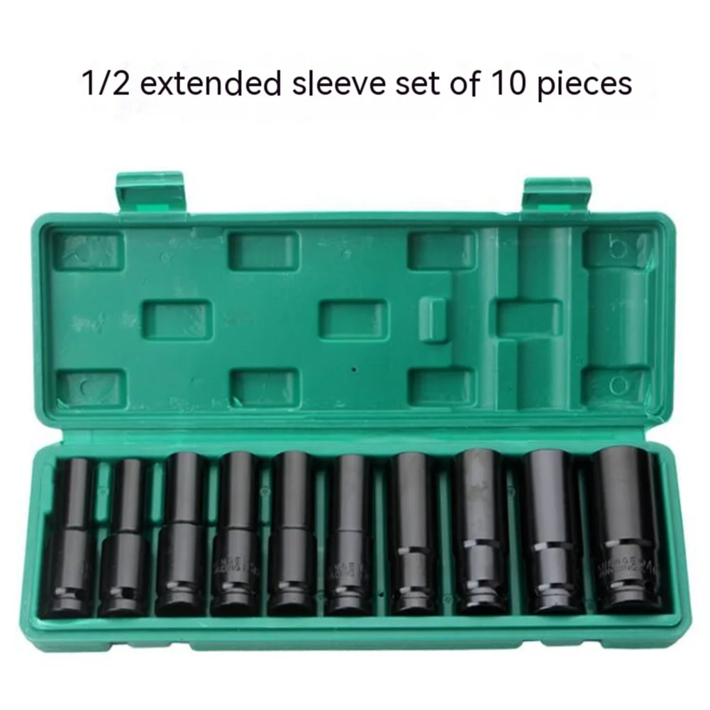 10 Pieces 1/2-Inch Drive Deep Impact Socket Set 8mm-24mm Metric 6 Point Socket Kit With Storage Case Tools for Tire Removing