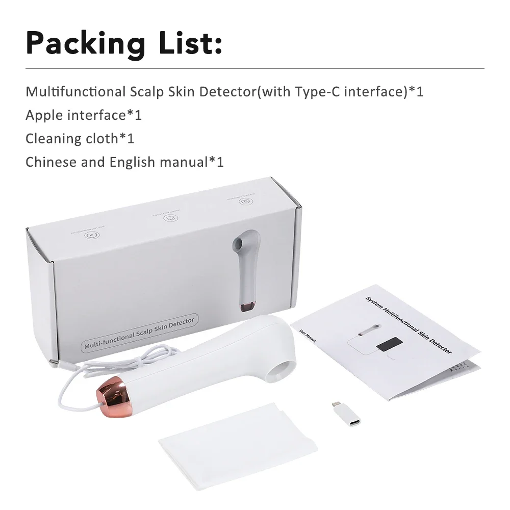 Máquina analizadora de piel Facial inalámbrica, lupa de piel 1000X, máquina de diagnóstico del cuero cabelludo, microscopio Wifi, prueba de piel