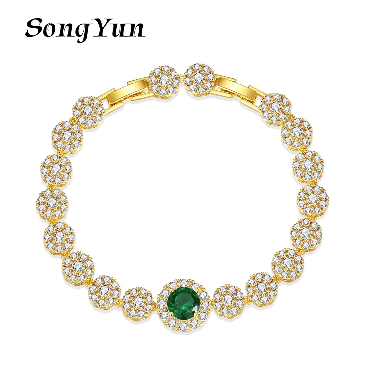 

SongYun Jewelry Manufacturer MHT Copper Micro Inset Round Zircon Colored Crystal Tennis Chain All Match Type Double Clasp