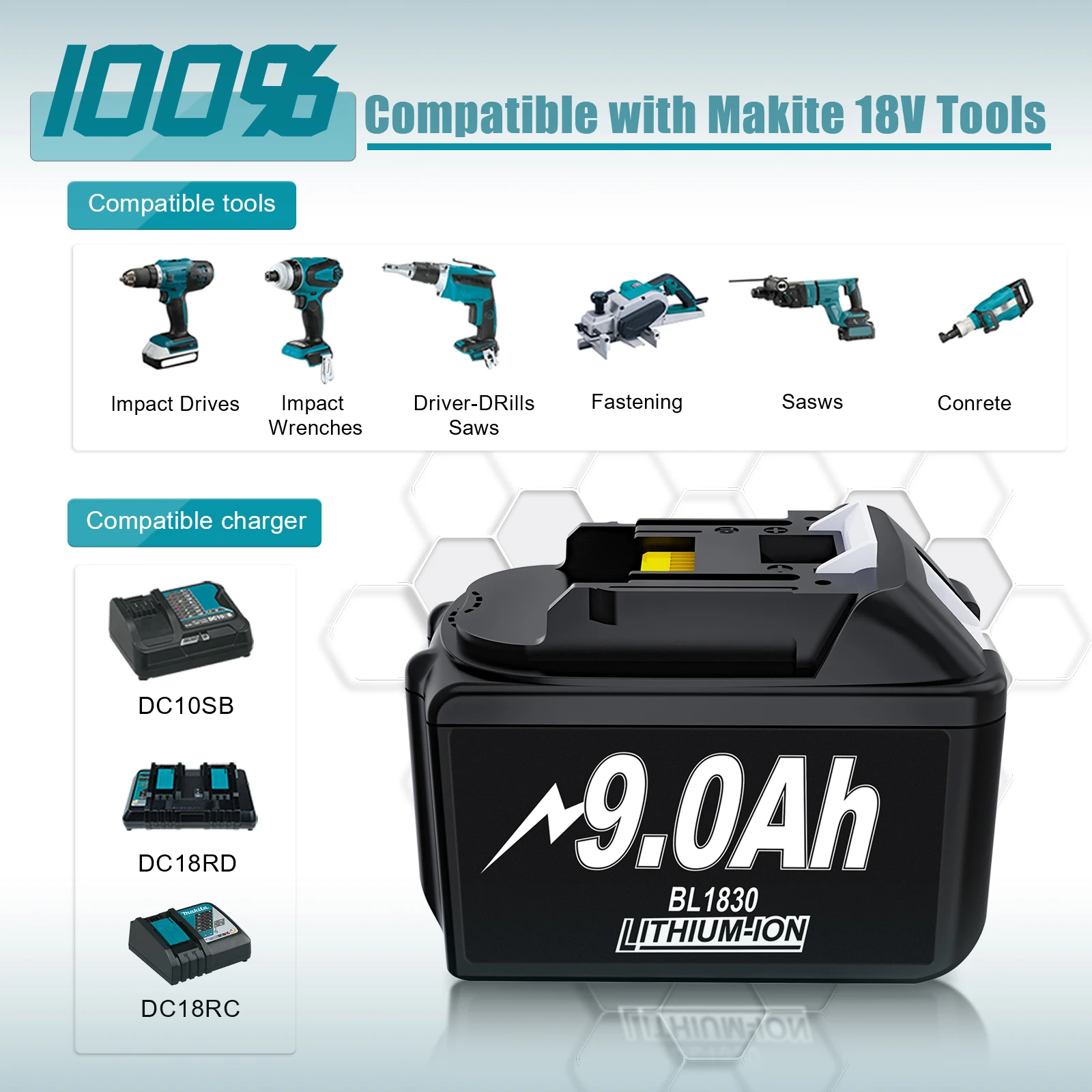 For Makita 18V 9.0Ah 6.0Ah Rechargeable Battery BL1830 BL1815 BL1860 Replacement Power Tool Battery