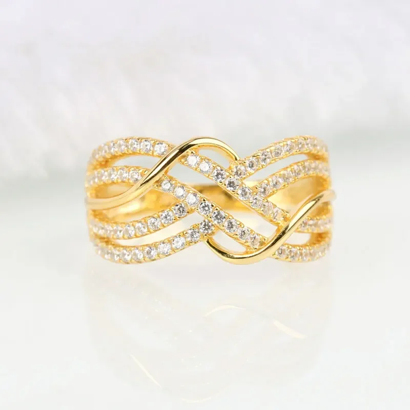 New Multi Cross Design Gold Color Women Rings for Wedding Luxury Paved CZ Exquisite Female Accessories Fashion Modern Jewelry