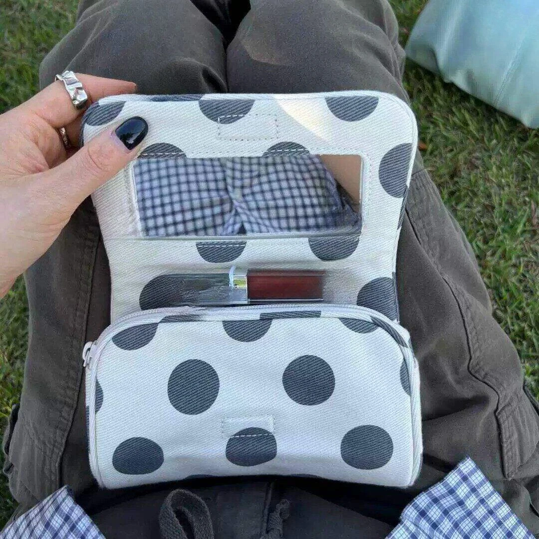 New Fashion Canvas Cosmetic Bag Large Capacity Makeup Storage Pouch Portable Travel Organizer Bag with Mirror for Women
