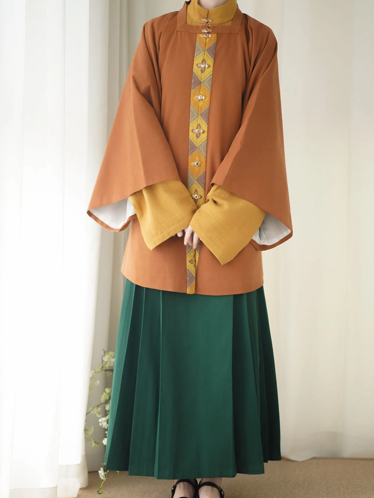 

Pure Cotton Stand Collar ort irt Square Collar f Sve Improved Mǎ Fān Skirt Daily Sle Autumn Winter Hanfu