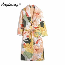 Thick Winter Home Coat Air 3 Layer Padded Knitted Cotton Bathrobe Warm Kimono Floral Printing Big Size Women's Bathrobe Robe New