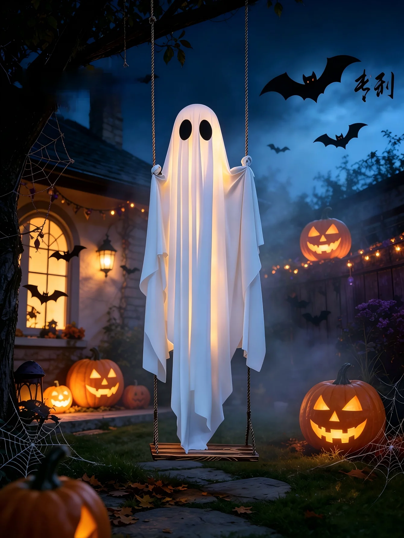 led発光スイングゴースト-ハロウィンデコレーション-吊り下げゴーストライト-怖いゴーストオーナメント-家庭用-パティオ-芝生-ポーチ-お化け屋敷用