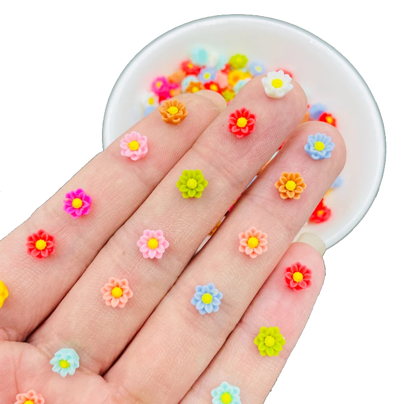 100Pcs New 6mm Cute Mixed Mini Flower Flat Back Resin 3D Cabochons Scrapbooking DIY Jewelry Craft Decoration Accessorie