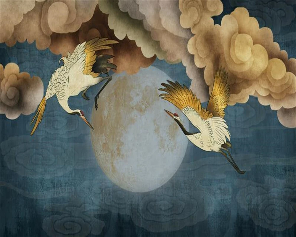 beibehang Customized modern new Chinese style crane bedroom living room decoration painting TV background wallpaper