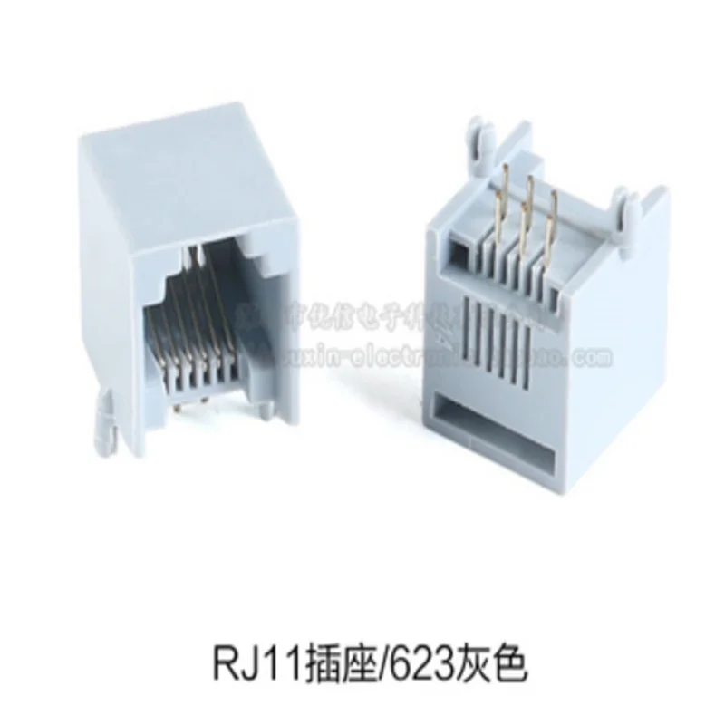 5PCS/lot RJ11 socket 623 gray/black 6P6C RJ12 telephone socket crystal plug socket interface