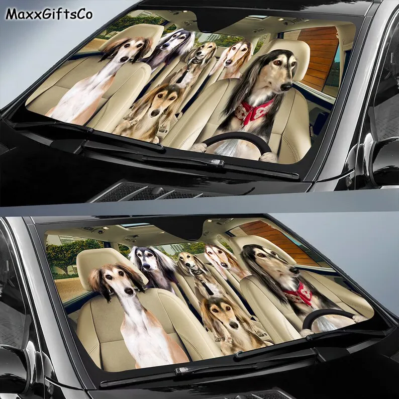 Saluki Car Sun Shade, Saluki Windshield, Dogs Family Sunshade, Dog Car Accessories, Car Decoration, Gift For Dad, Mom