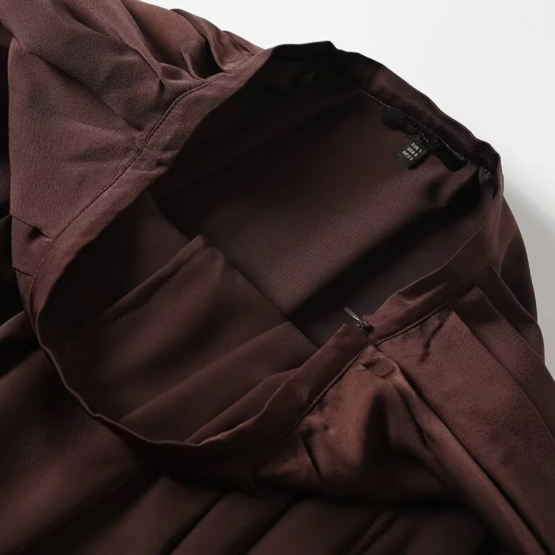 Maxdutti Nordic Minimalist Satin Pleated Skirt High Waist Large Swing Skirt Fashion Ladies Midi Skirt For Women