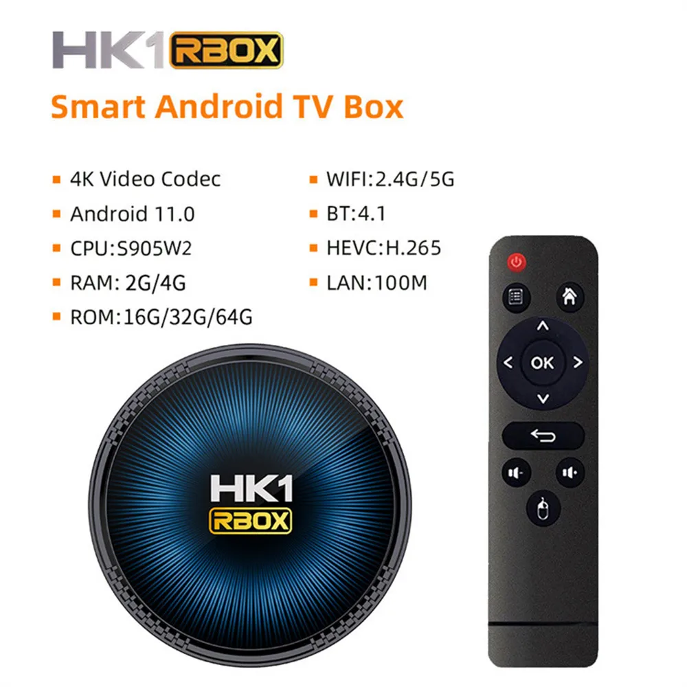 

HK1 RBOX W2 TV Box Amlogic S905W2 4GB RAM 64GB ROM 2.4G 5G Dual Wifi BT4.1 Android 11 Media Player Set Top Box