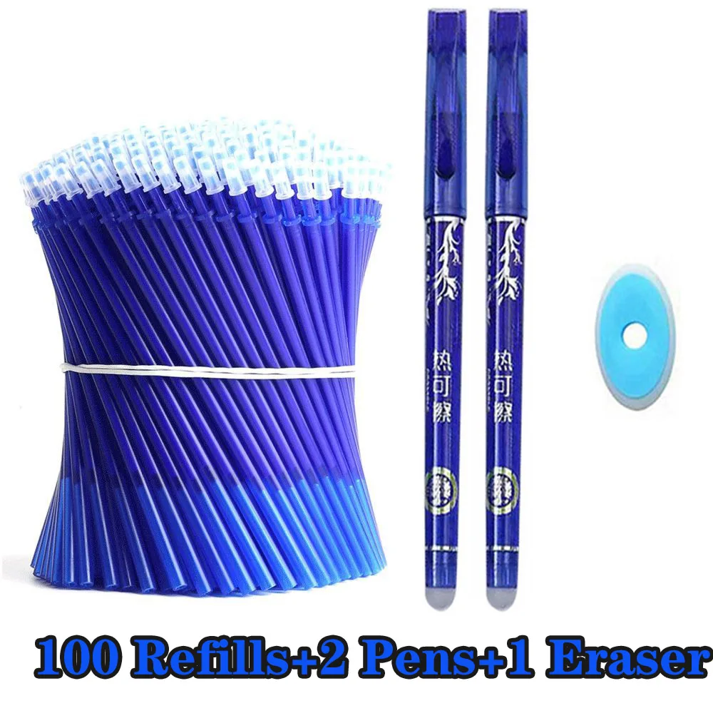 

100 Refills +2 Erasable Pens 1 Eraser Set 0.5mm Washable Handle Magic Gel Rods School Office Writing Supplies Stationery