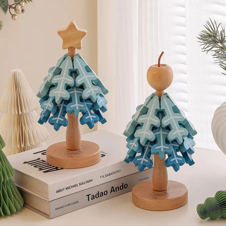 

Christmas Tree Wooden Coaster Set Creative Stackable Heat Resistant Trivet for Table Protection Home Kitchen Decor