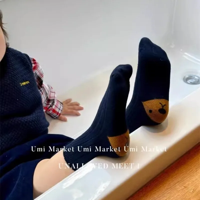 3 Pair/set Cute Cartoon bear Calf Sock for Children Solid Color Fashion Kids School Sock Autumn Winter Soft Cotton Sock