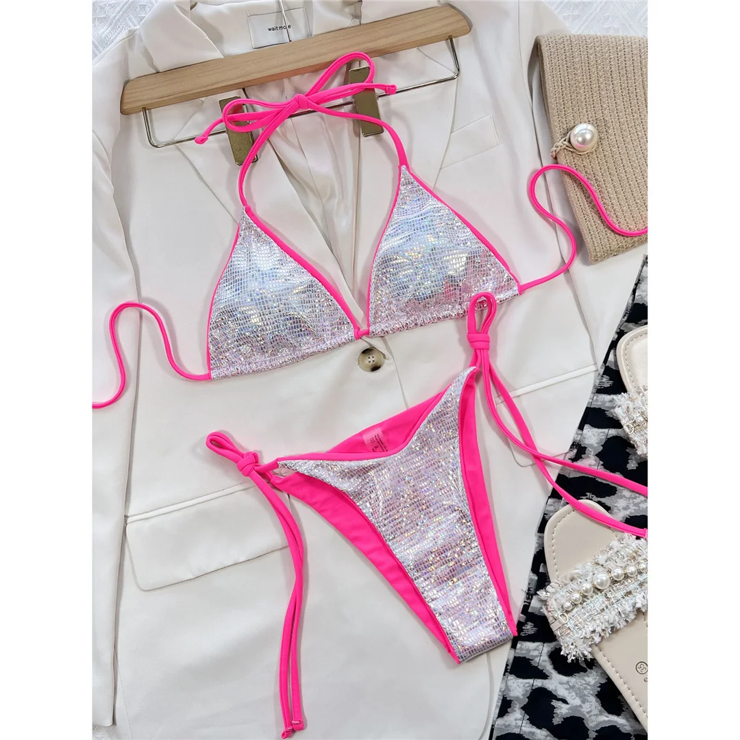 Frecher, glänzender, funkelnder Bikini mit Pailletten, Damen-Badeanzug, zweiteiliges Bikini-Set, Badebekleidung, Badeanzug für Damen, V3861B – Detail 18