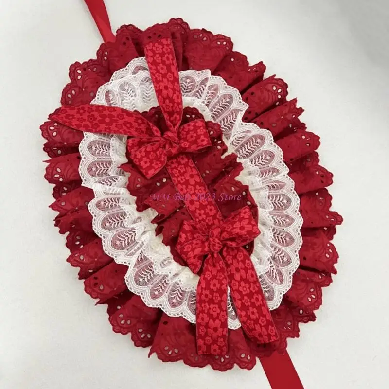 

49ME Victorian Sun Hat With Handmade Lace Bows Detail Dancing Party Essential For Anime Wardrobe Adjustable Headwear