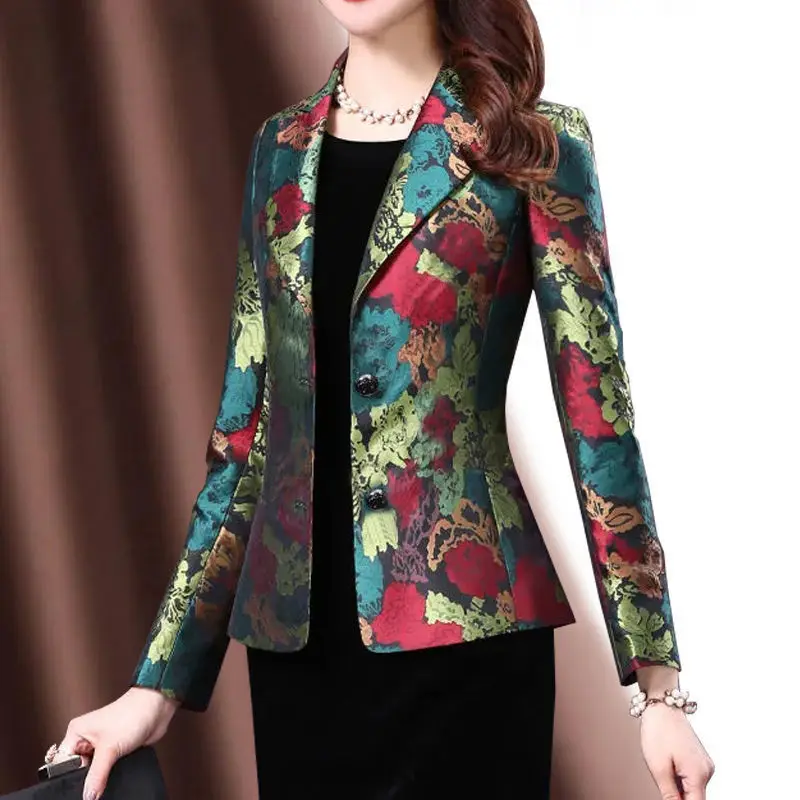 Blazer Coat Female Spring Autumn New Korean Slim Print Suit Jacket Temperament Elegant Fashion Women Blazers Single Breasted Top